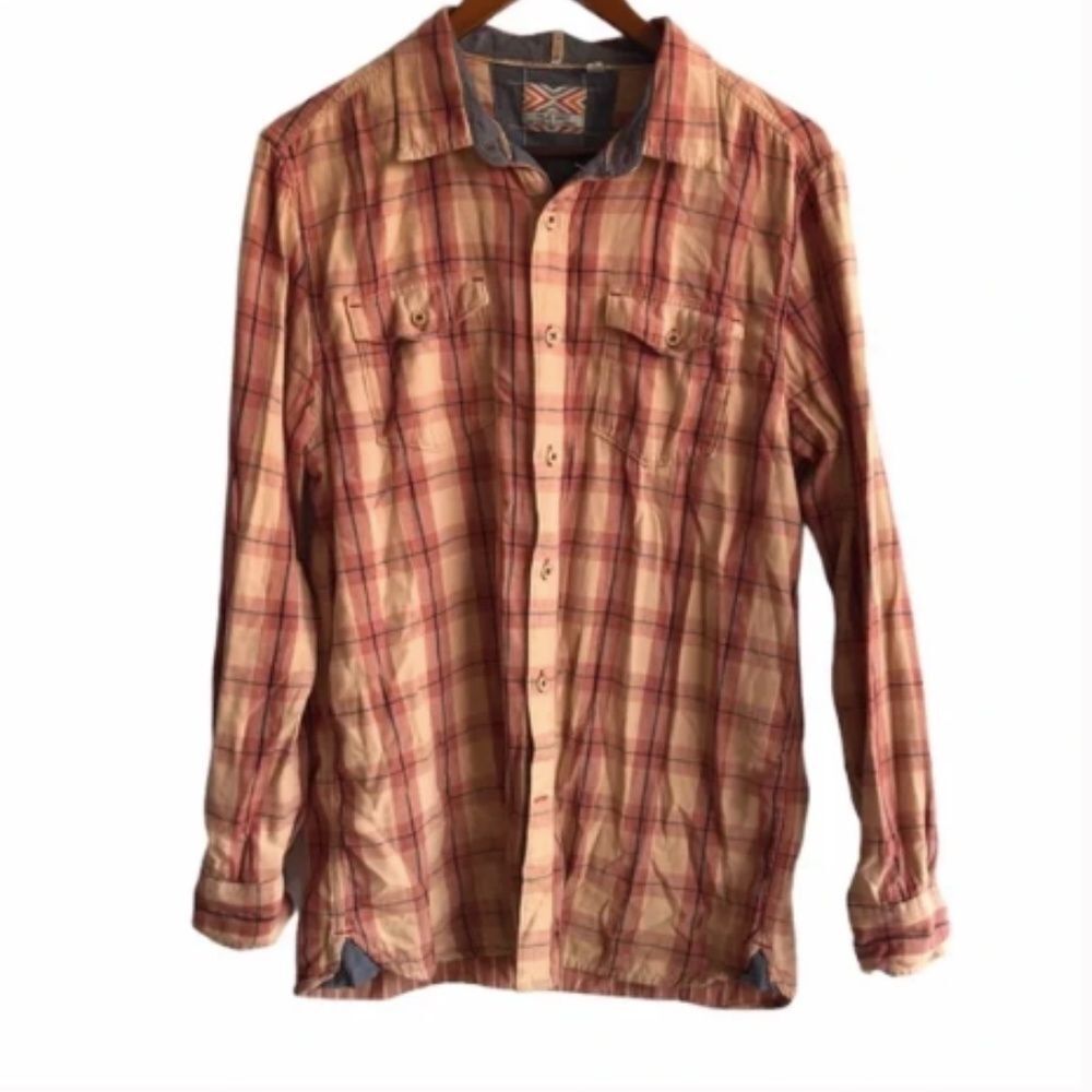 True Grit Orange Plaid Long Sleeve Button Down Shirt